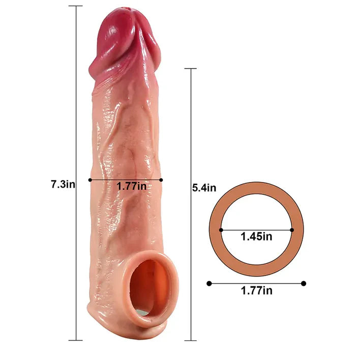 CS06: 7.3" x 1.77" Realistic Silicone Penis Sleeve with Stretch Ring, Textured Veins