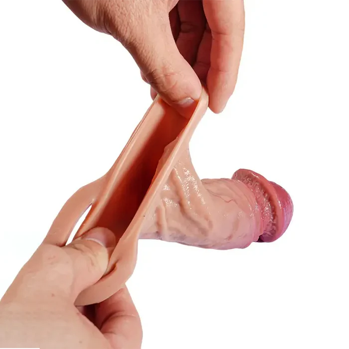 CS08: 6.3" x 1.6" Large Glans Penis Sleeve With Ball Loop Support & Pronounced Veins