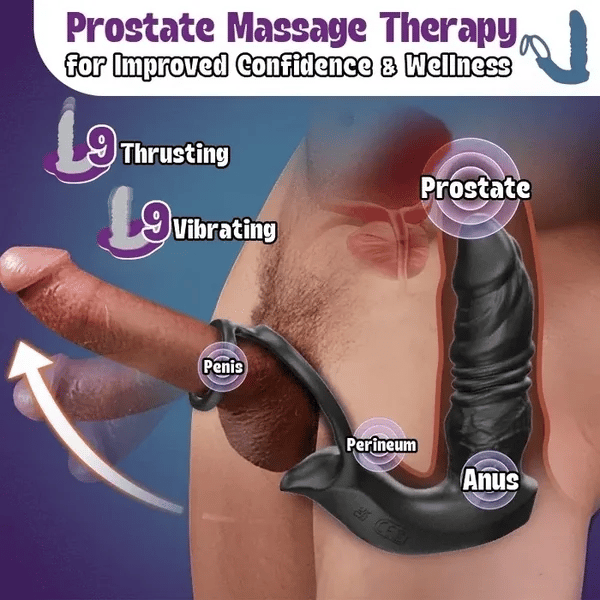 PM7: Prostate Massager 9 Thrusting Vibrating with Dildo Texture Design