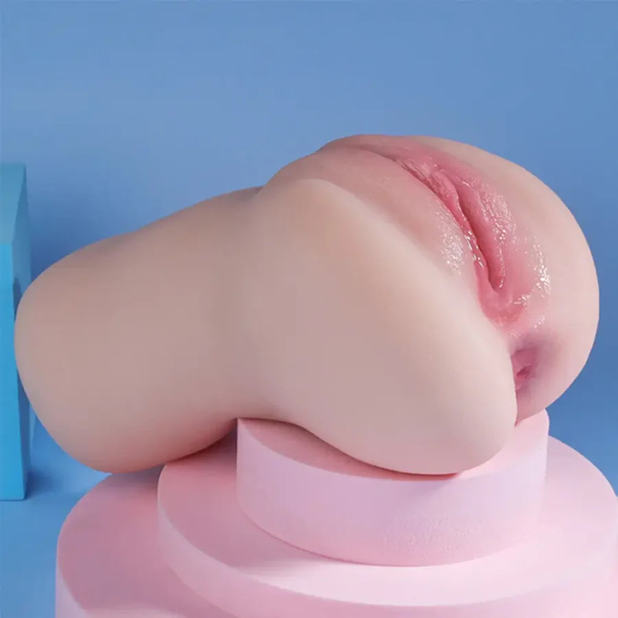 PU73: TPE Pussy Stroker 6.7" Realistic Dual-Channel Vaginal & Anal