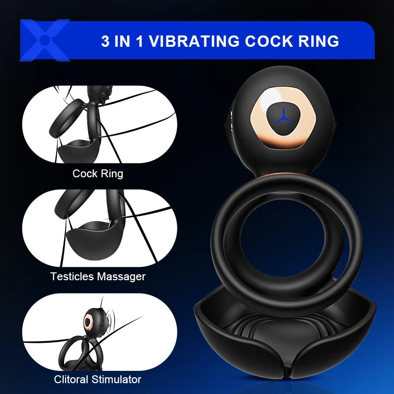 PR5: Vibrating Cock Ring 3-in-1 Dual-Ring with Scrotal & Clitoral Stimulator