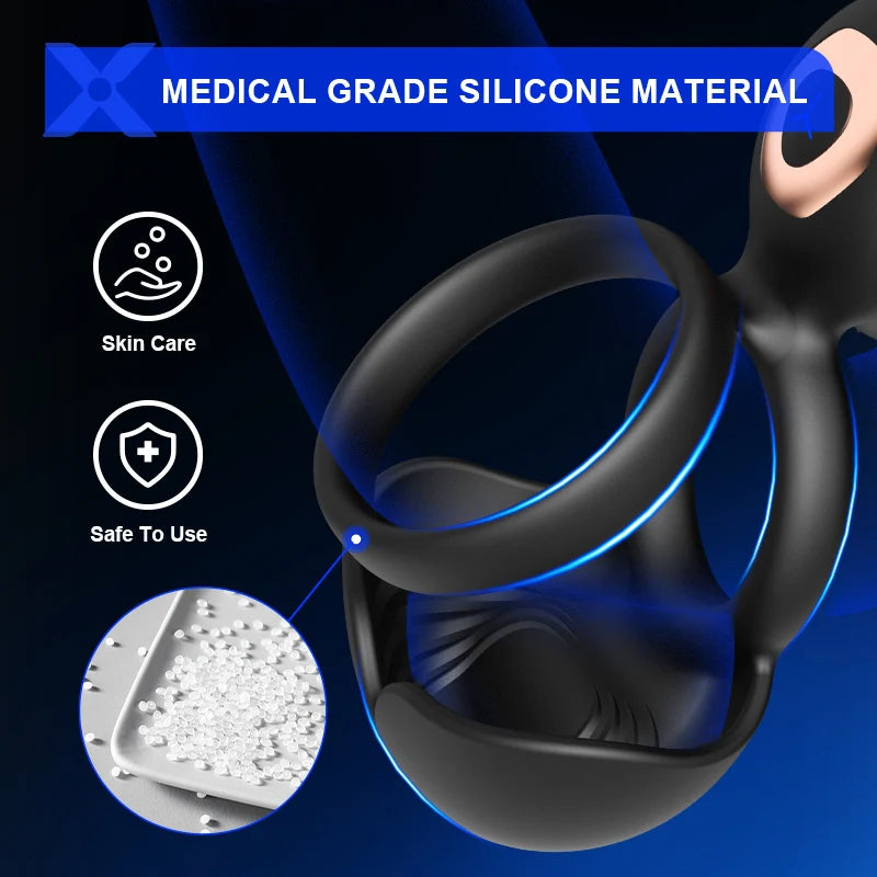 PR5: Vibrating Cock Ring 3-in-1 Dual-Ring with Scrotal & Clitoral Stimulator