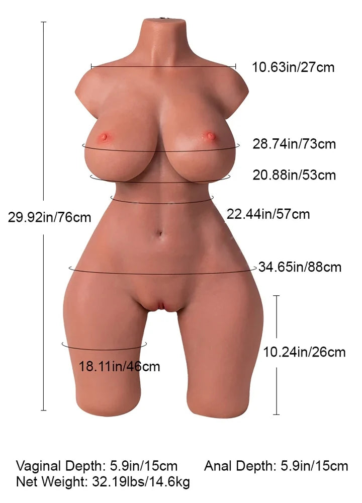 Selena: Brown Skin Silicone Sex Torso 14.6kg (32.19lb) Gel Breasts & Booty