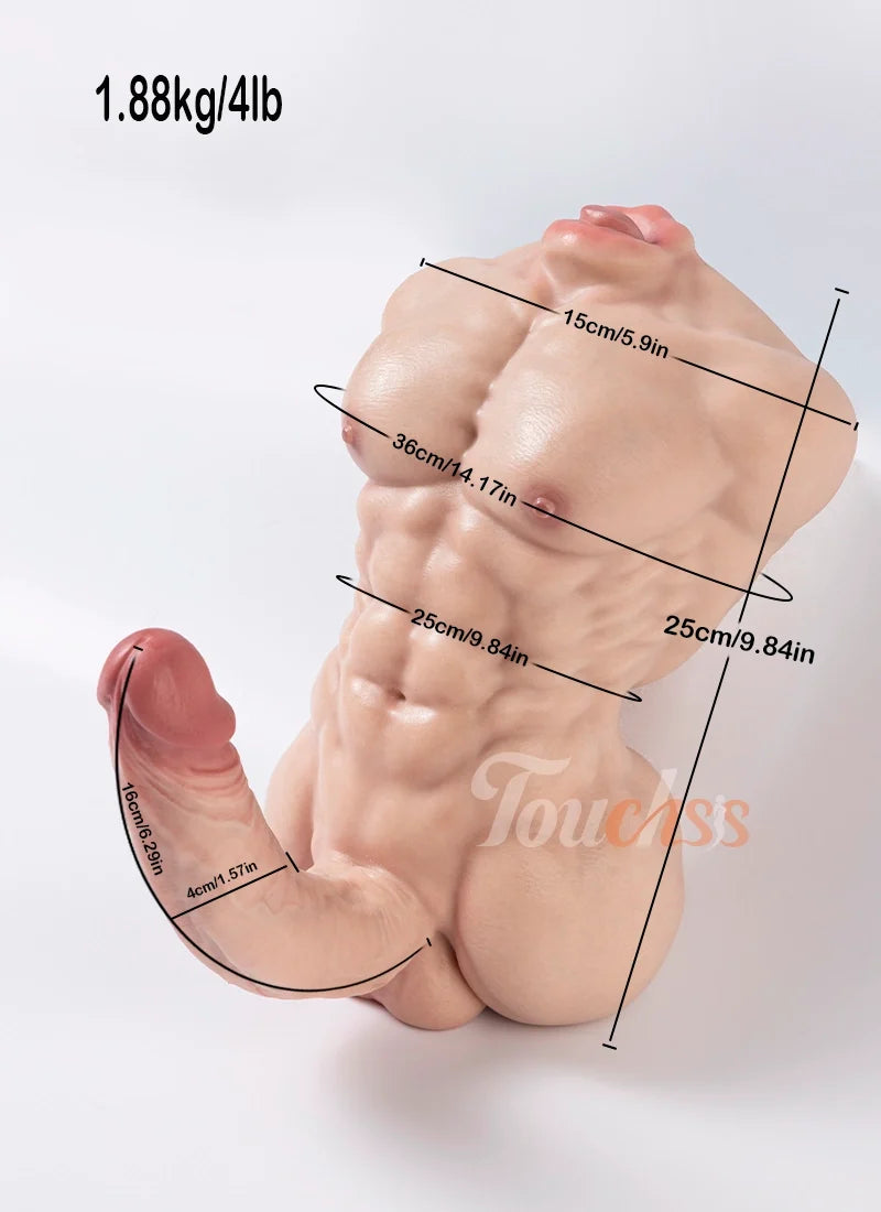 Bob: Compact Silicone Male Sex Torso 1.88kg (4lb) 6.29" Dual-Density Cock & Oral Tunnel