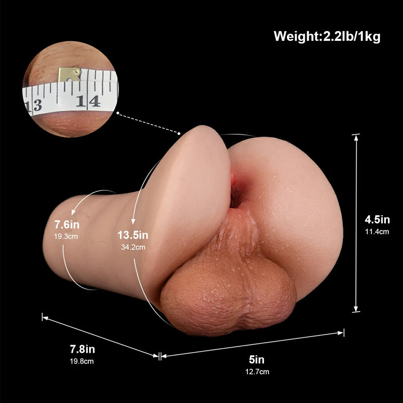 PUX26: Silicone Gay Anal Pocket Stroker 1kg (2.2 lb) with Realistic Testicles