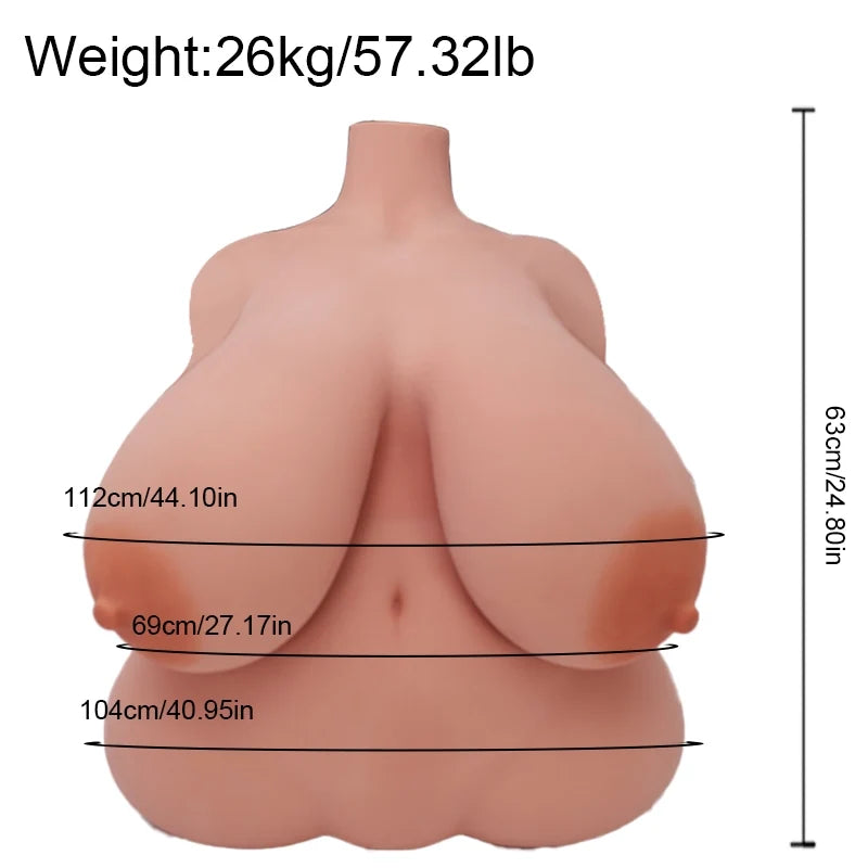 Alinda: TPE Sex Torso 26kg (57.32lb) 44" Massive Gel Breasts & Dual Tunnels