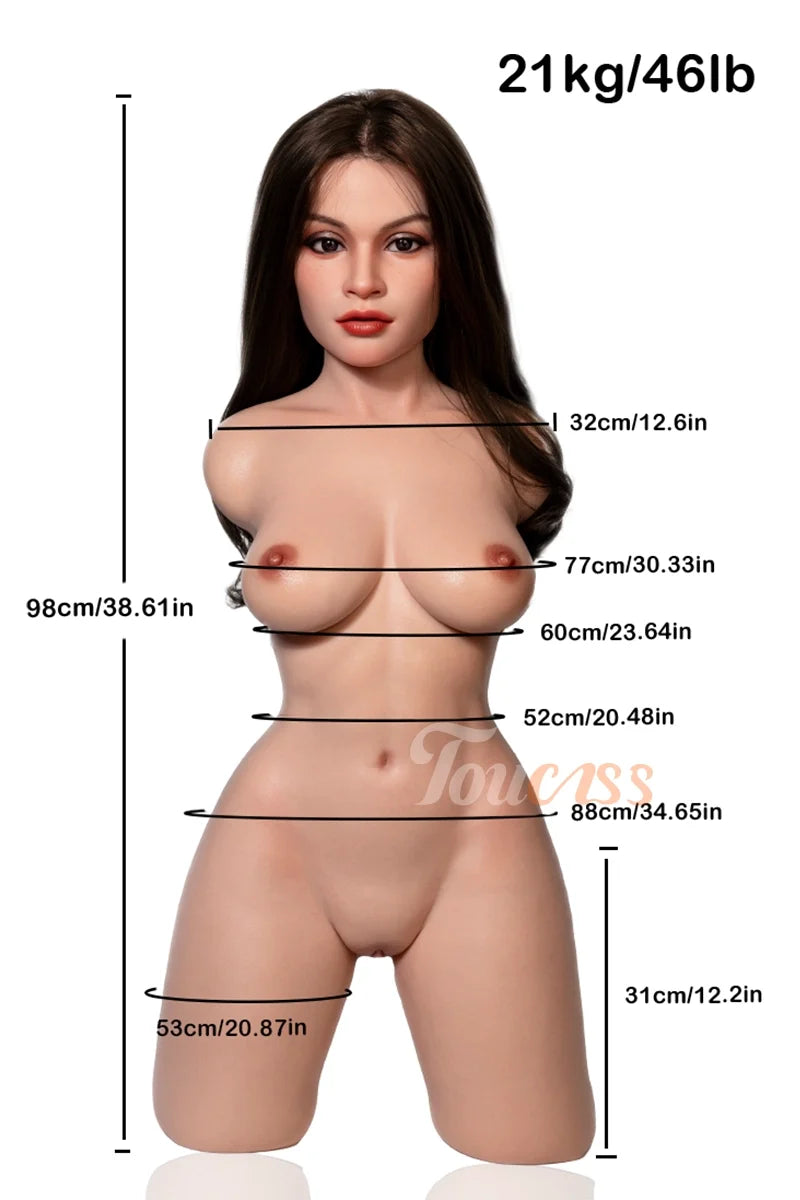 Emilia: Asian Silicone Sex Torso 21kg (46lb) ROS Head with Movable Jaw & Gel Breasts