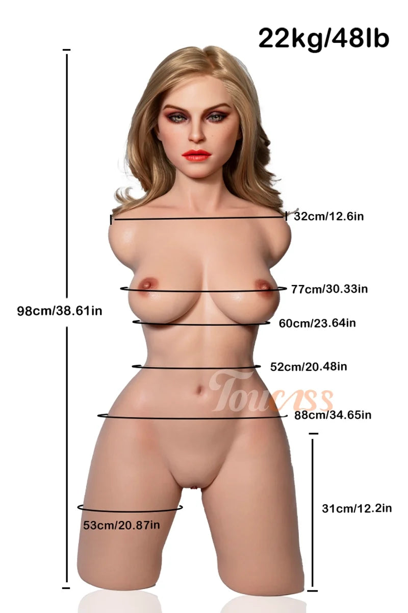 Valentina: Blonde MILF Silicone Sex Torso 22kg (48lb) ROS Head with Movable Jaw & Gel Breasts
