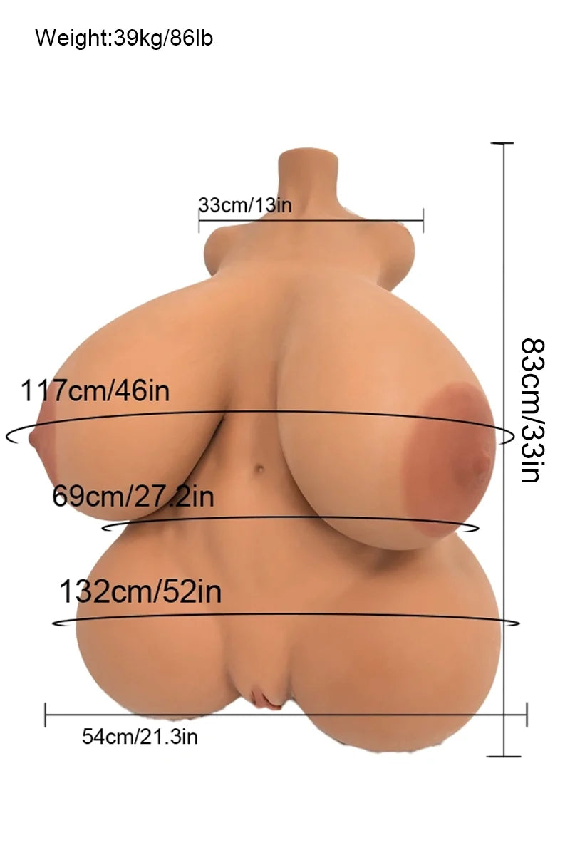 Jacob: Mega BBW TPE Sex Torso 39kg (86lb) Huge Gel Breasts & 52" Hips