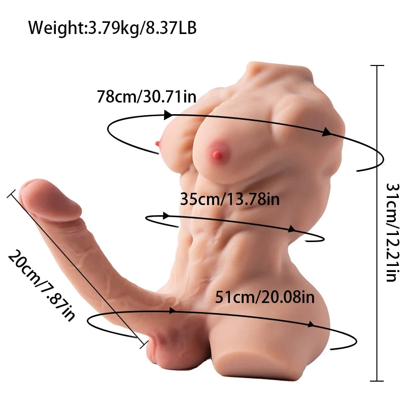 Kalel: Muscular Male Sex Torso 3.79kg (8.37lb) 8" Bendable Metal-Keel Dildo