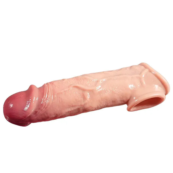 CS06: 7.3" x 1.77" Realistic Silicone Penis Sleeve with Stretch Ring, Textured Veins