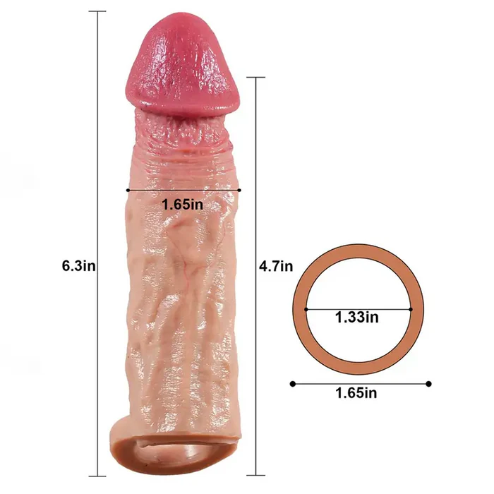 CS08: 6.3" x 1.6" Large Glans Penis Sleeve With Ball Loop Support & Pronounced Veins