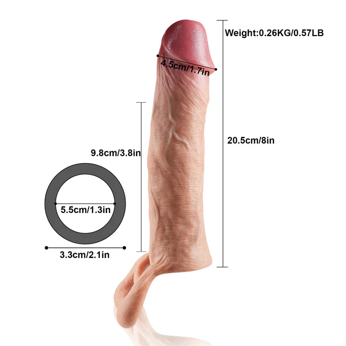 CS14: 8" x 2.1" Large Realistic Glans Penis Sleeve With Extra Length & Thickness