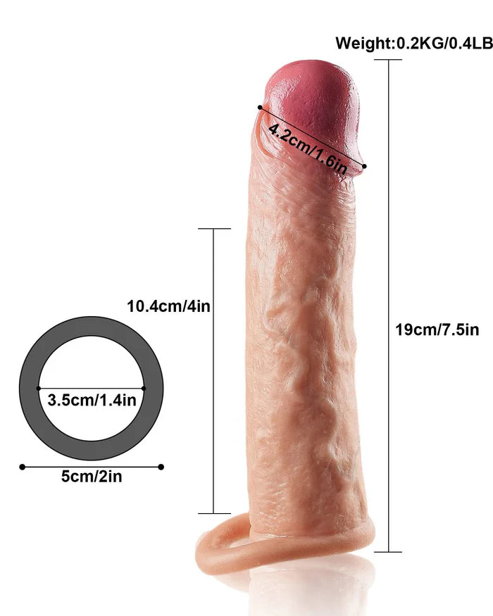 CS15: 7.5" x 2" Silicone Penis Sleeve Extension with Silicone & Stretch Ring