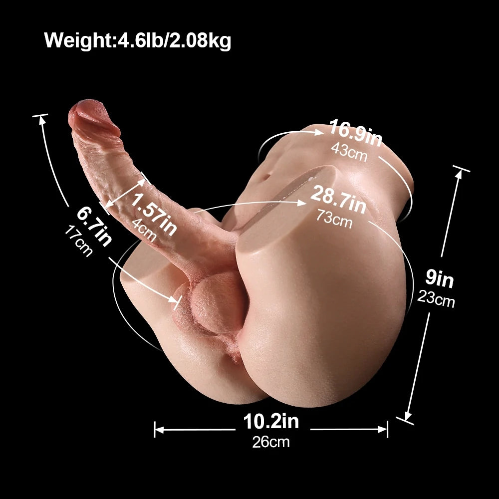Asher: Platinum Silicone Male Sex Torso 5kg (11lb) 6.7" Curved Dildo & Playable Booty