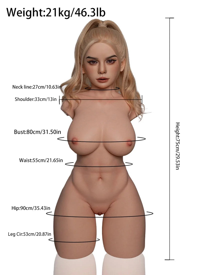 Cora: Ponytail Silicone Sex Torso 21kg (46.3lb) ROS Head with Movable Jaw & Gel Breasts