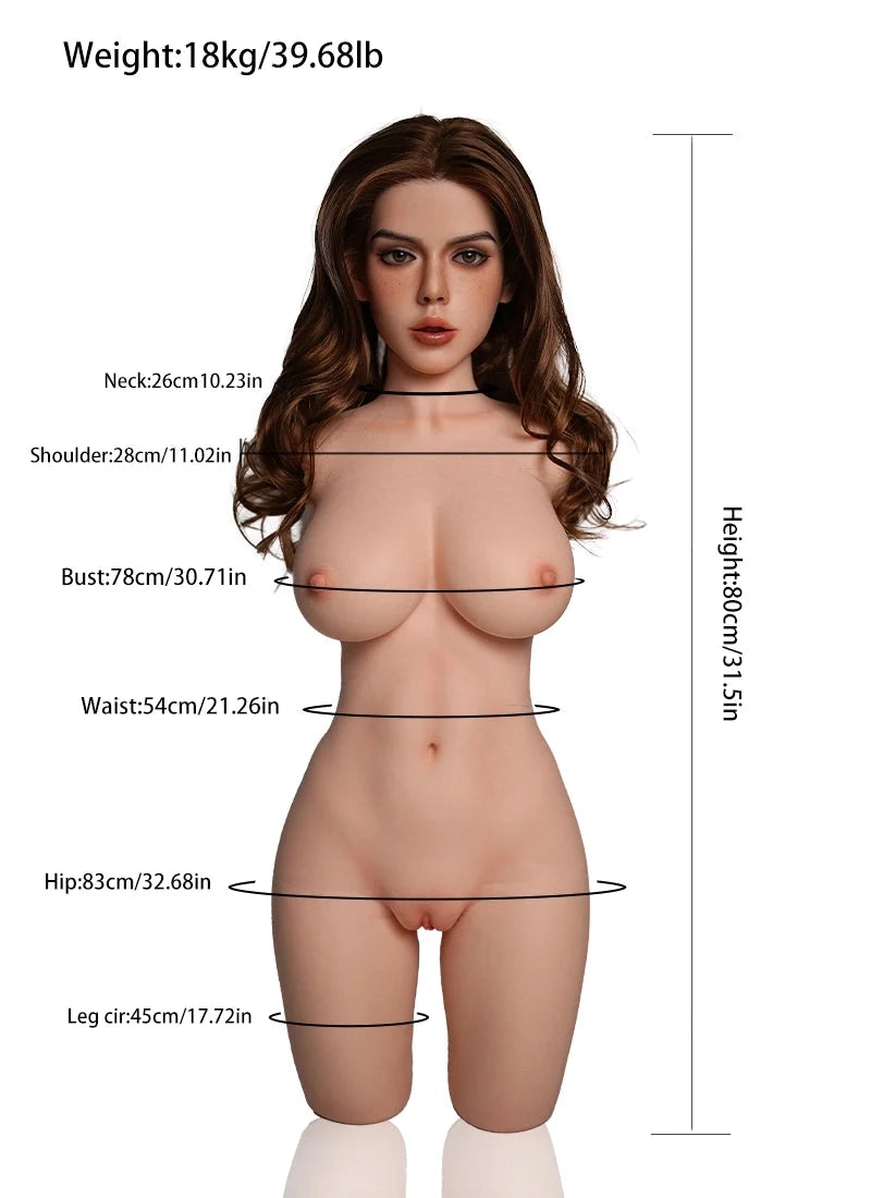 Ava: Platinum Silicone Sex Torso 18kg (39.68lb) ROS Head with Movable Jaw & Gel Breasts