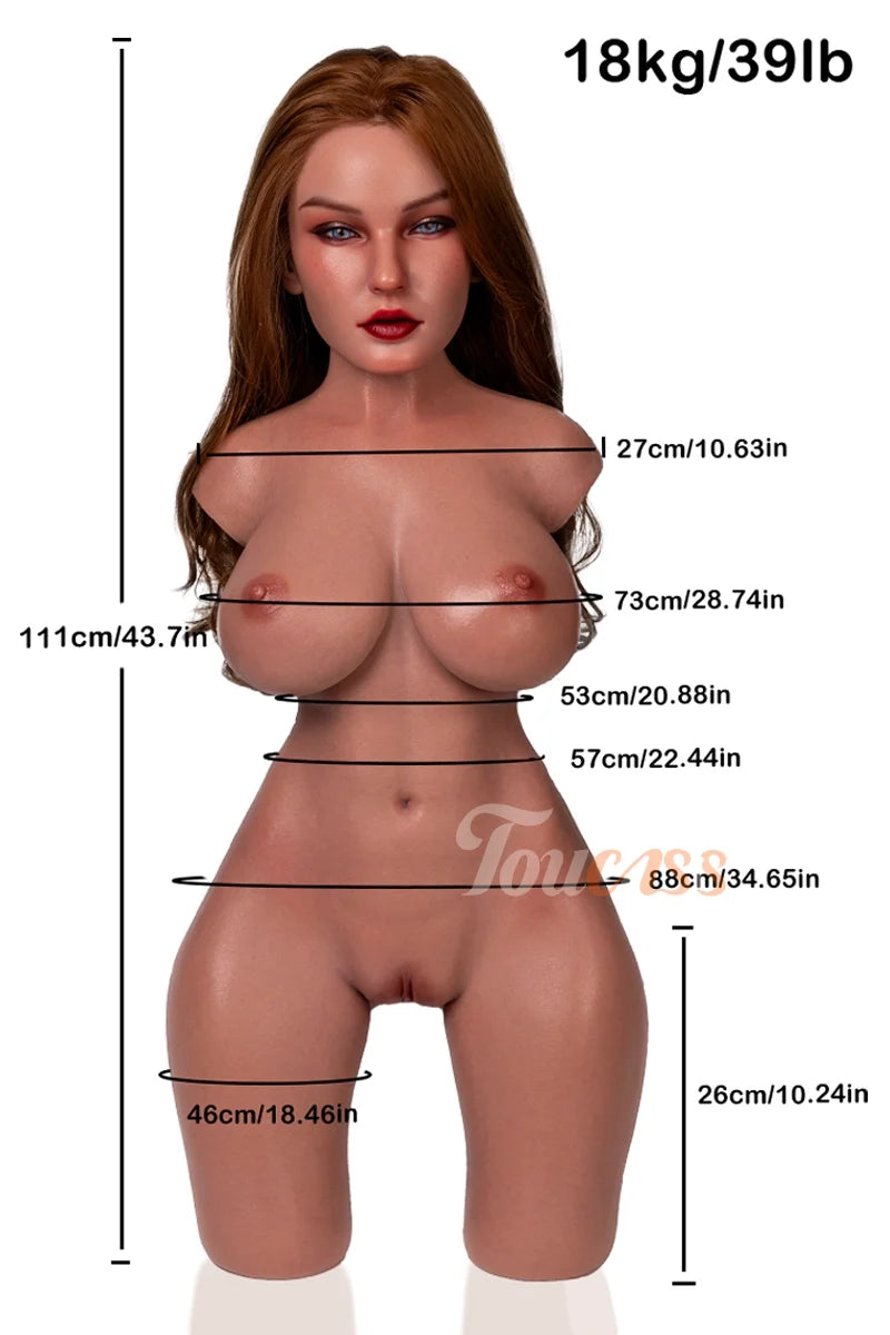 Alessia: Tan Skin Silicone Sex Torso 18kg (39lb) ROS Head with Movable Jaw & Gel Breasts