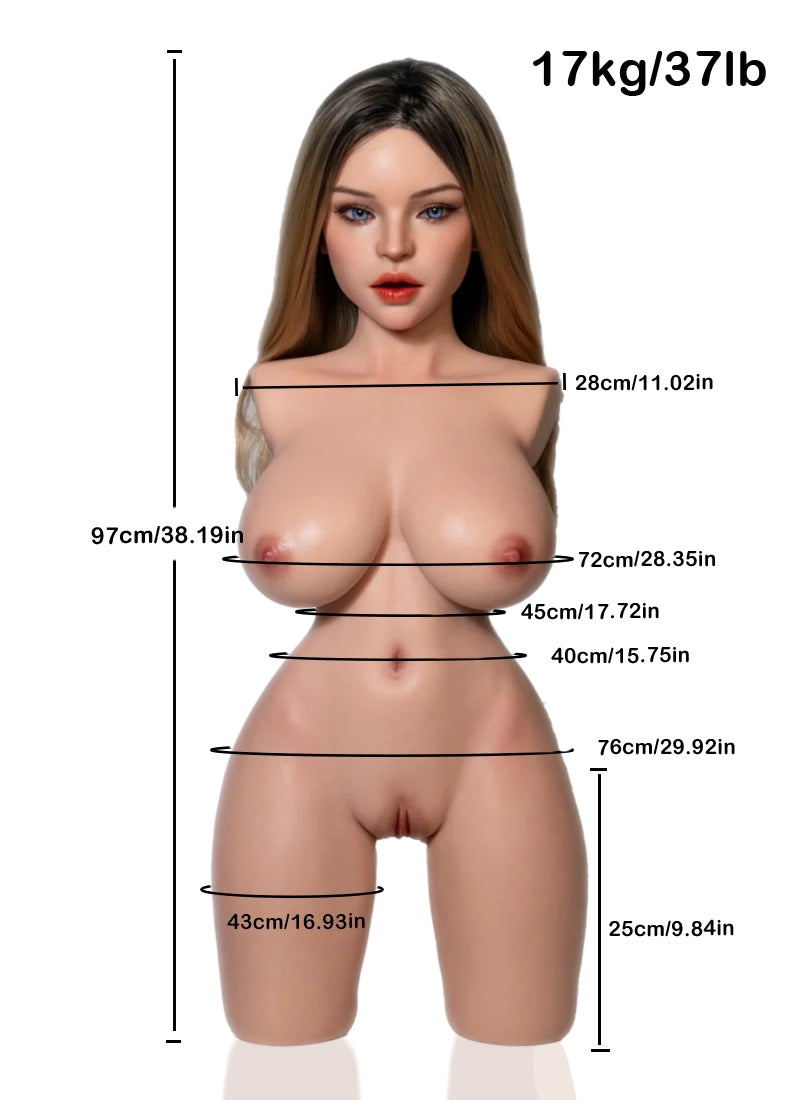 Lea: Young Busty Silicone Sex Torso 17kg (37lb) ROS Head with Movable Jaw & Gel Breasts