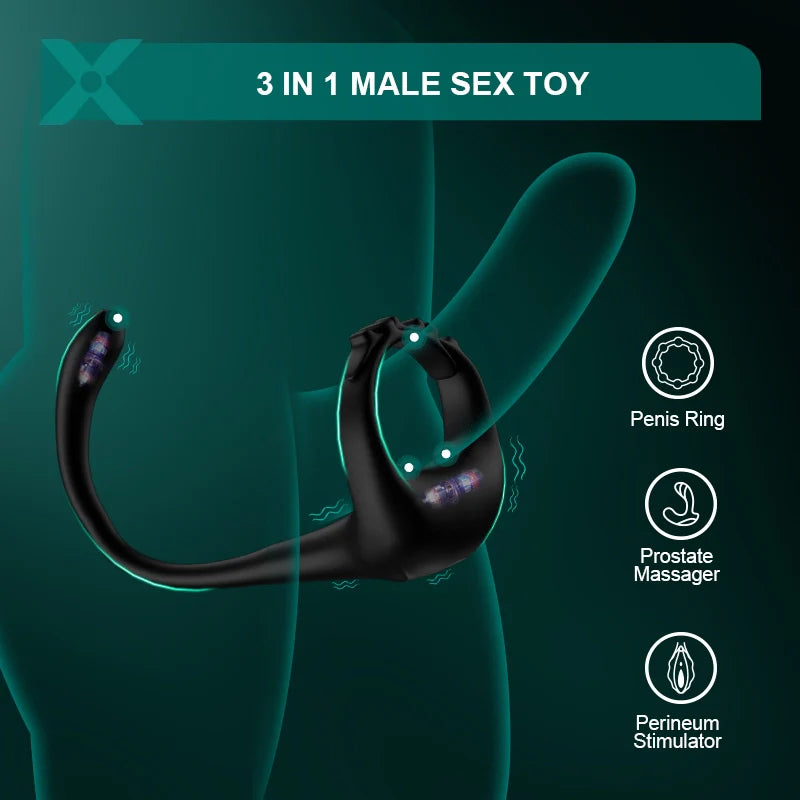 PR4: Remote Control Cock Ring 3-in-1 Prostate Massager with Adjustable Strap