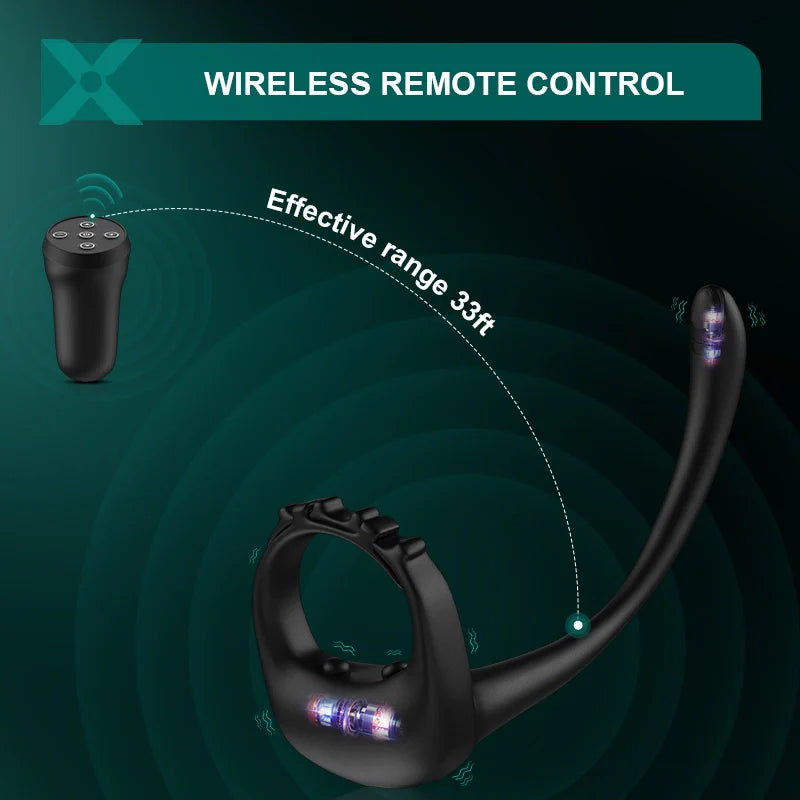 PR4: Remote Control Cock Ring 3-in-1 Prostate Massager with Adjustable Strap