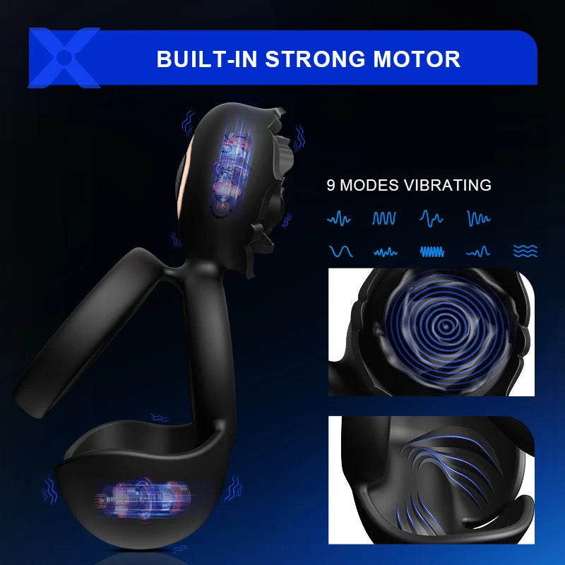 PR5: Vibrating Cock Ring 3-in-1 Dual-Ring with Scrotal & Clitoral Stimulator